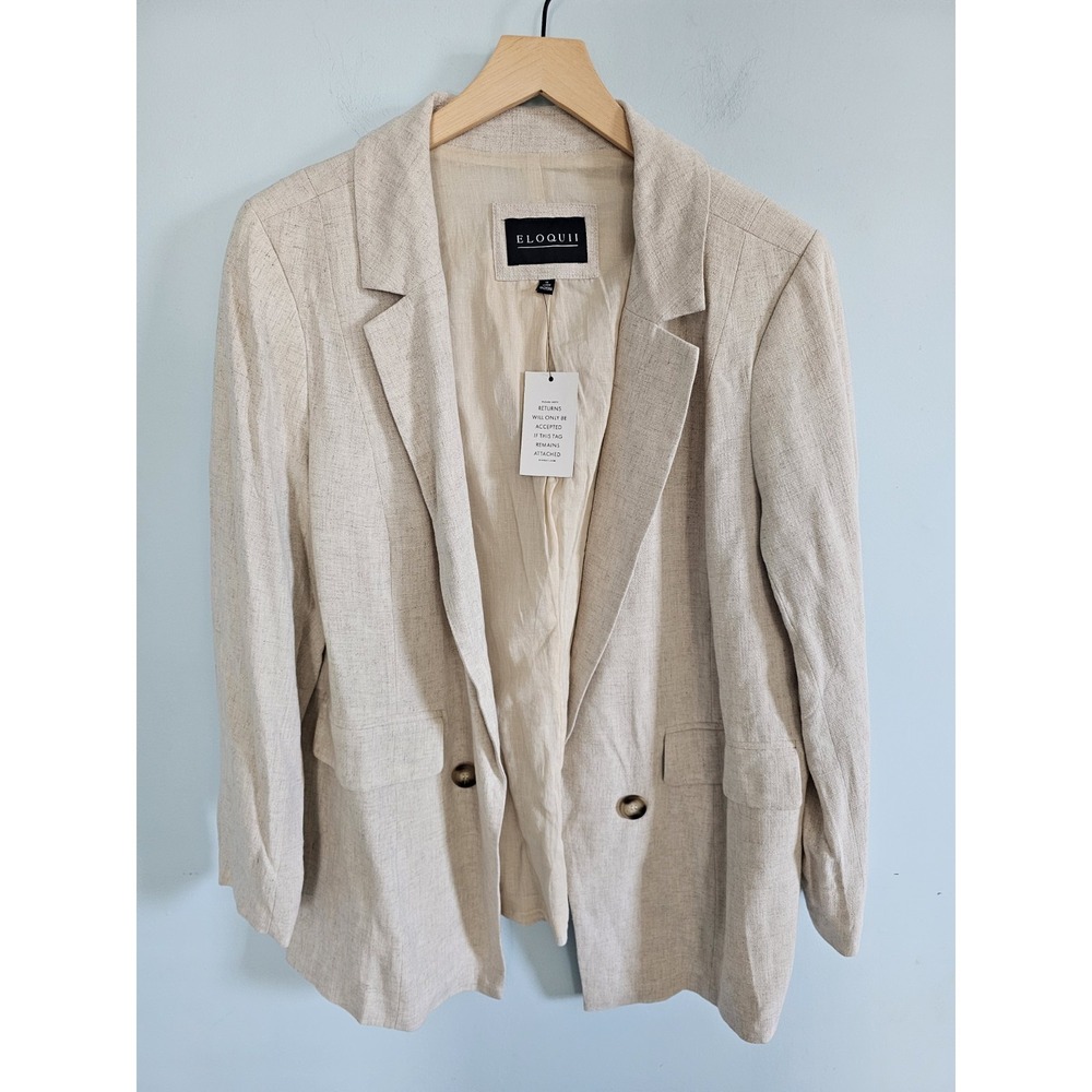 Eloquii Women Oatmeal Casual Work Blazer Linen Blend Quiet‎ Luxury Size 18